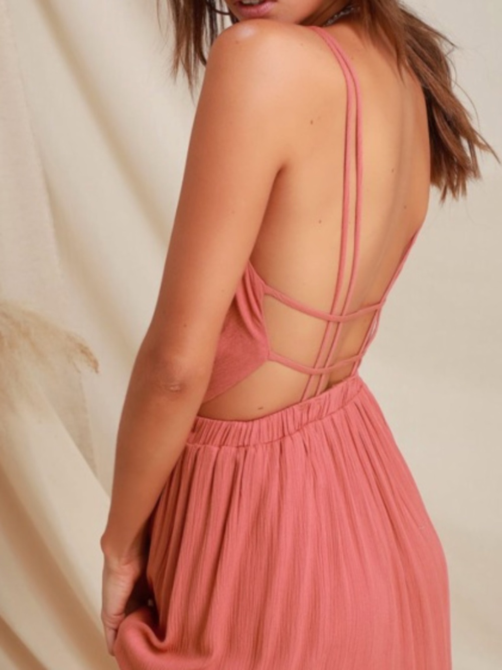 Lulus Lost in Paradise Rusty Rose Cut-out Back Maxi ​Dress Open Back XL Wedding